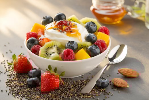 Delicious Yogurt Parfait with Fresh Berries and Fruits photo