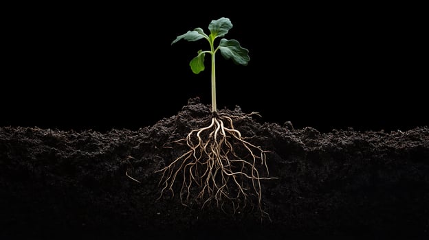A plant with roots growing out of the ground photo