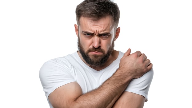 A man with a beard and a white t - shirt photo