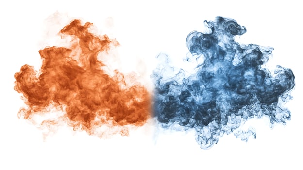Two blue and orange smoke on a white background photo