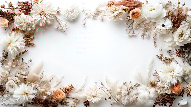 A frame made of dried flowers and leaves photo