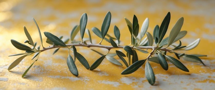 Olive branch on yellow background photo