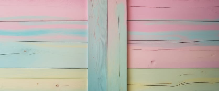 A painted wooden wall with a rainbow painted on it photo
