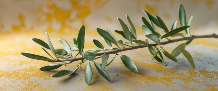 Olive branch on yellow background photo