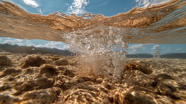 Water splashing on rocks in the ocean photo