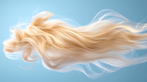 Hair blowing in the wind on a blue background photo