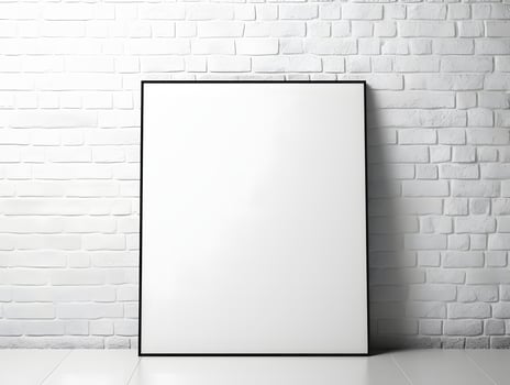 Blank white frame on a white brick wall photo