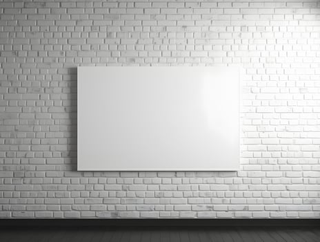 White blank canvas hanging on a brick wall photo