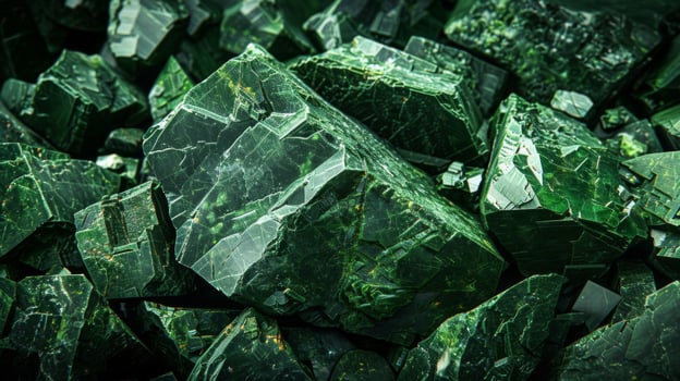 Luxurious emerald green mineral rocks display striking textures and intricate patterns, highlighting the beauty of nature's gemstones. photo