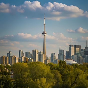 A view of the city skyline from a park photo
