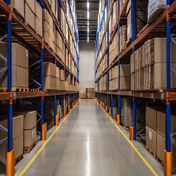 Organized Warehouse Interior with Cardboard Boxes photo