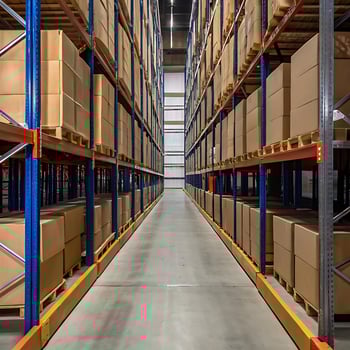 HighCapacity Warehouse Interior with Cardboard Boxes photo