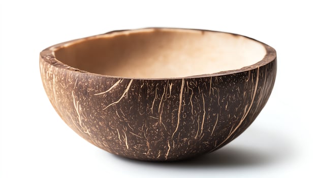 Handcrafted coconut bowl for serving dishes. photo