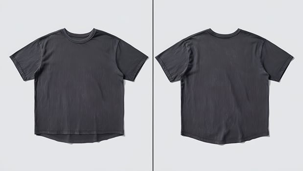 Two Dark Gray Crew Neck T-Shirts Aligned Vertically photo