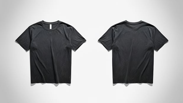 Two Dark Gray T-Shirts Centered on Light Background photo