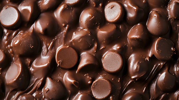 Delicious dessert texture of melted chocolate and chips close-up Perfect for backgrounds, baking, or sweet treat inspiration photo