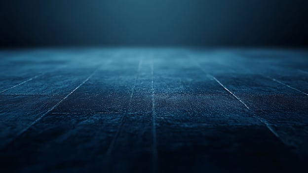 A textured tile floor bathed in cool, ambient blue light creates a modern, minimalist atmosphere, perfect for showcasing products. photo