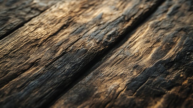 Close-up of aged wooden planks with weathered texture. The light accentuates the natural wood grain, creating a rustic and warm ambiance. photo