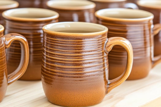 Artisanal mocha mousse ceramic tableware featuring handcrafted pottery with warm brown tones and soft matte textures crafted for elegant dining experiences photo