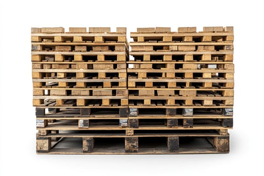 Wooden pallets stacked neatly in a storage area for industrial use during daylight photo