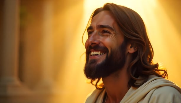 A Radiant Portrait of Jesus Christ Joyful, Peaceful, and Hopeful photo
