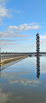 Bitterfeld, Germany, 2025 - Modern architecture against the backdrop of natural beauty. Goitzsche See gauge tower photo