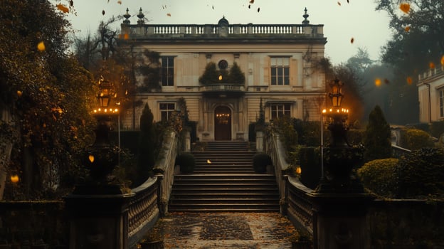 A beautiful mansion in the middle of a forest photo