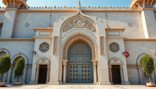 Ornate White Stone Building Facade Under Bright Sunlight photo