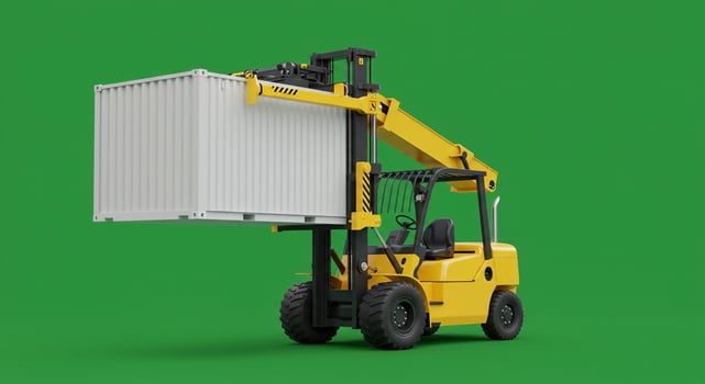 Forklift truck with a container on a green background photo