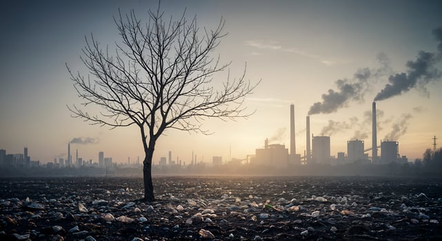 Barren Tree Pollution Industrial Landscape Environmental Disaster sky sad smog dark waste trash photo
