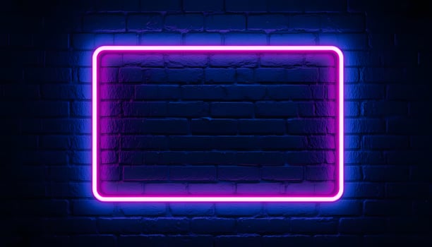 neon neon square frame on brick wall background photo