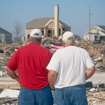 Men Surveying Storm Damaged Houses photo