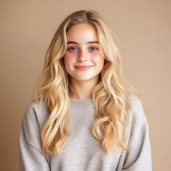 Portrait of a Young Woman with Blonde Hair and Freckles photo