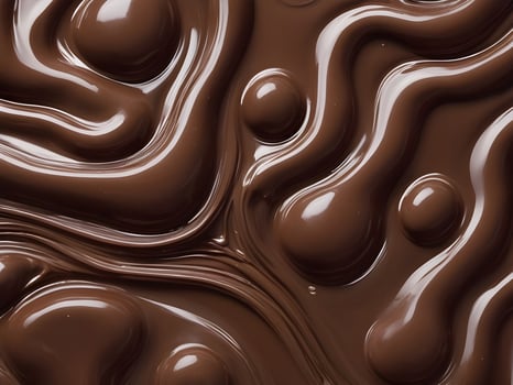 A close-up shot of glossy melted chocolate, with its smooth surface and delicate swirls. photo