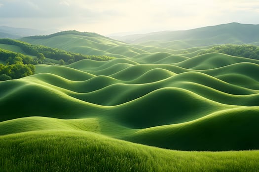Serene Green Hillside Landscape - Nature's Waves Under Soft Light - Perfect for Posters or Prints photo