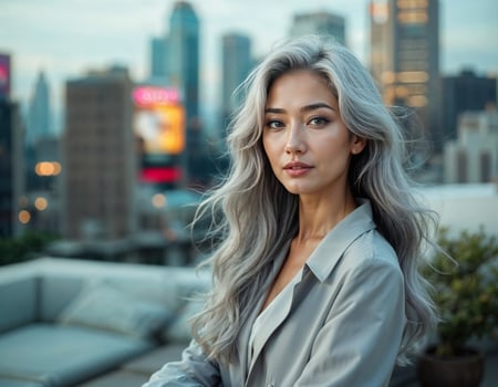 Portrait of a beautiful young woman with long wavy hair. Confident Businesswoman photo