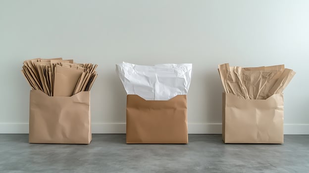 Three brown paper bags with different sizes of paper photo