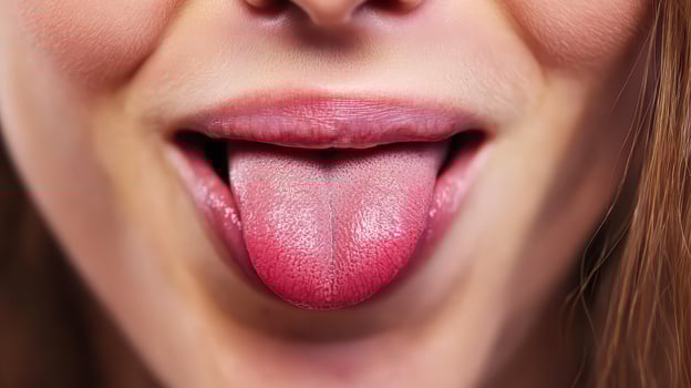 A woman with her tongue sticking out photo