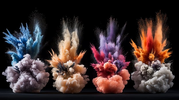 Colorful explosion of colored powder on black background photo