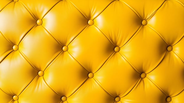 Luxurious and elegant yellow leather upholstery with tufted buttons, featuring a refined texture. photo