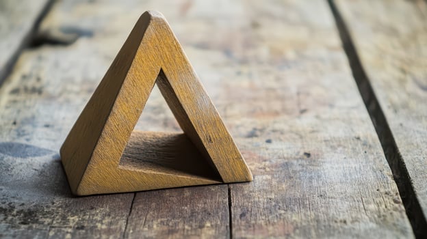 A wooden triangle on a wooden table photo