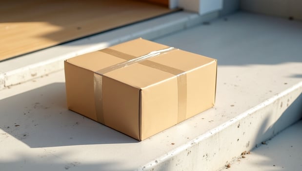 a brown box sitting on a step outside photo