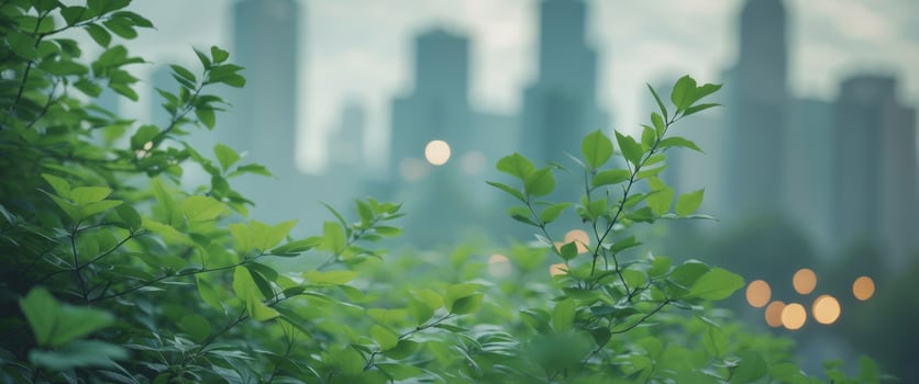 Lush greenery with urban background reflections. photo