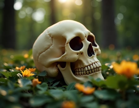 Dia de Muertos Celebration with Skull Among Colorful Flowers in Nature's Embrace photo