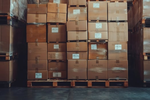 Stacked cardboard boxes in warehouse storage photo