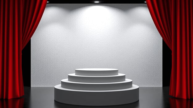 An illuminated stage with three-tiered platform. photo