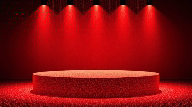 Red illuminated podium against dark background. photo