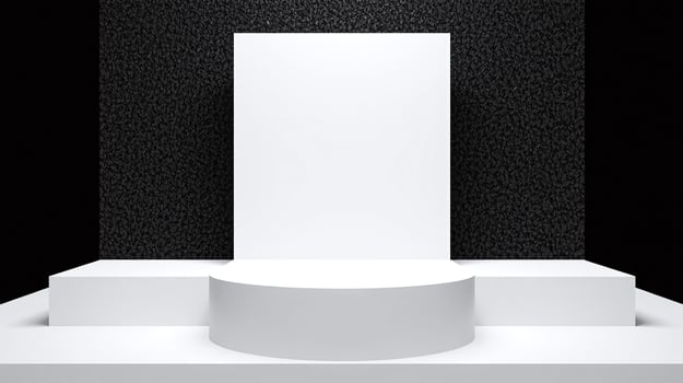 A minimalist white podium on a black textured background. photo