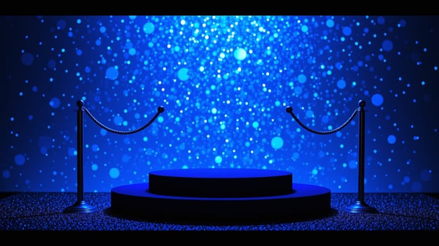A circular platform illuminated by a starry blue light. photo