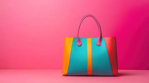Colorful handbag on pink background photo